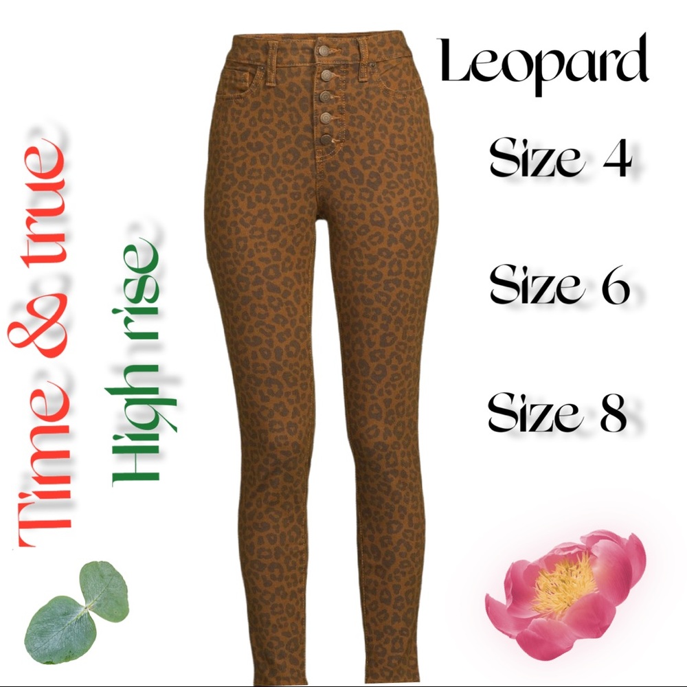 NEW time and true Women’s button fly high rise jeans SIZE 4,6 8 leopard